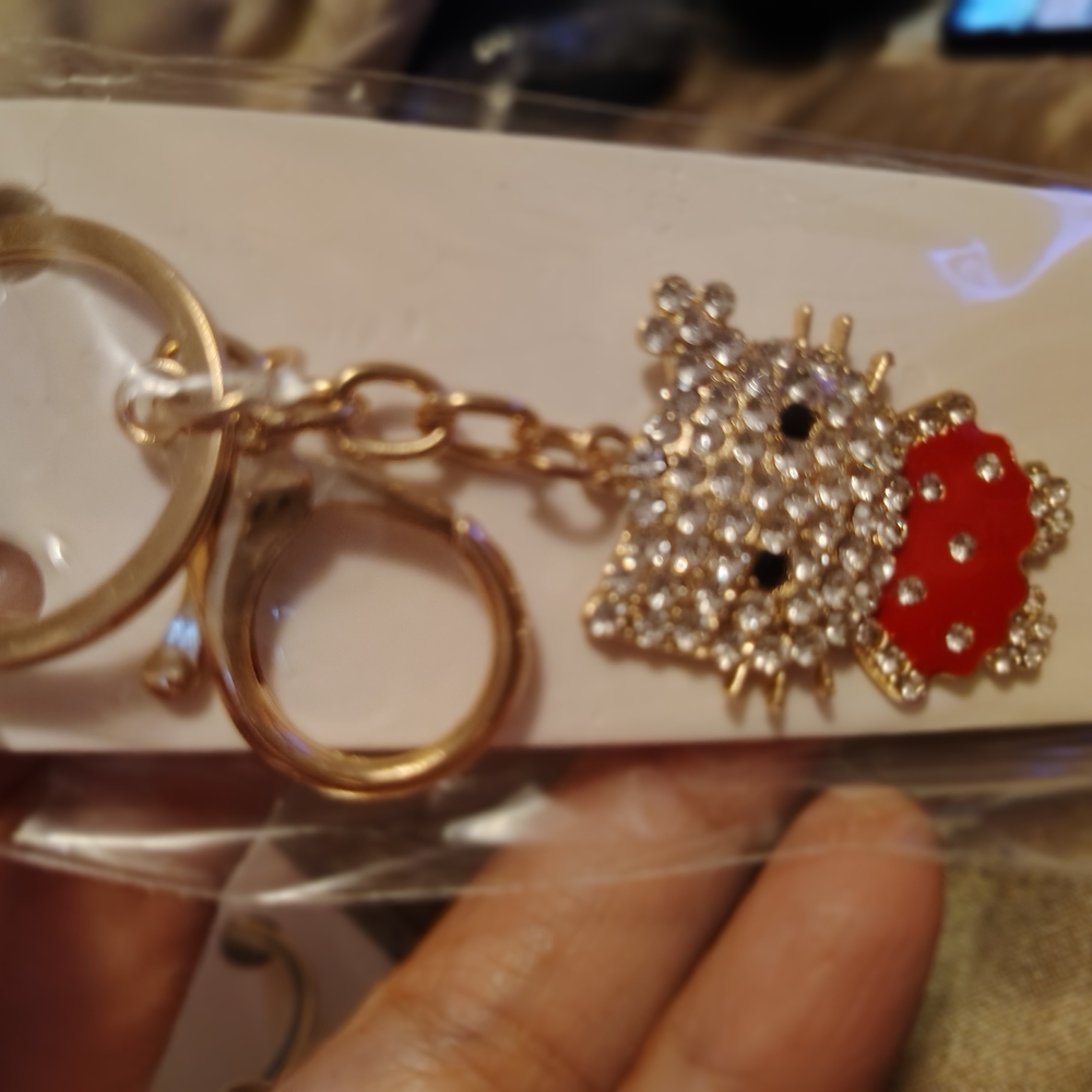 Gold and Red Rhinestone Keychain